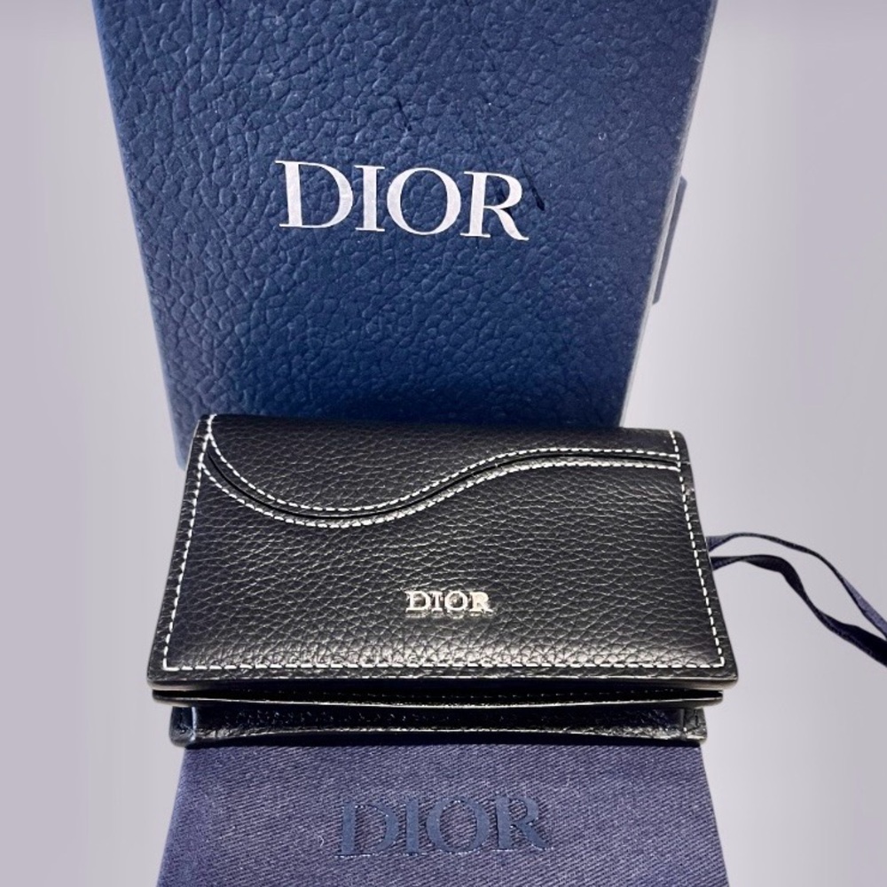 Dior NWOT Leather Wallet with Box&Dust bagPebbled black leather/white stitching - Picture 15 of 15